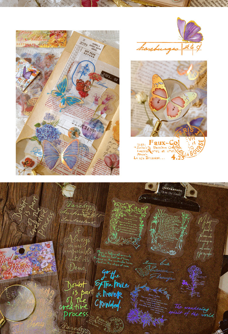 5Gold Foil PET Stickers - Flower Fairy, Words, Butterfly, Flower5
