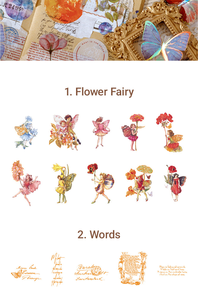 5Gold Foil PET Stickers - Flower Fairy, Words, Butterfly, Flower9