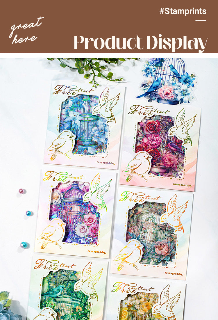 5Gorgeous Floral Birdcage Series Laser Gold Stamping Rainbow PET Sticker1