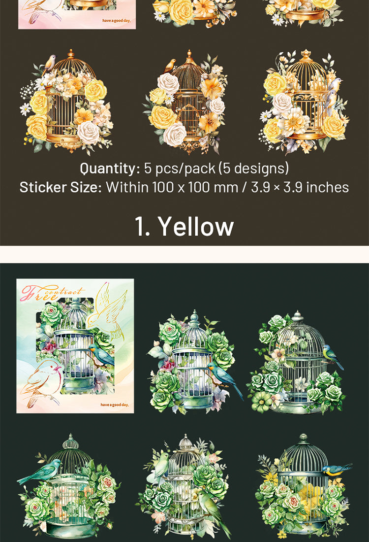 5Gorgeous Floral Birdcage Series Laser Gold Stamping Rainbow PET Sticker5