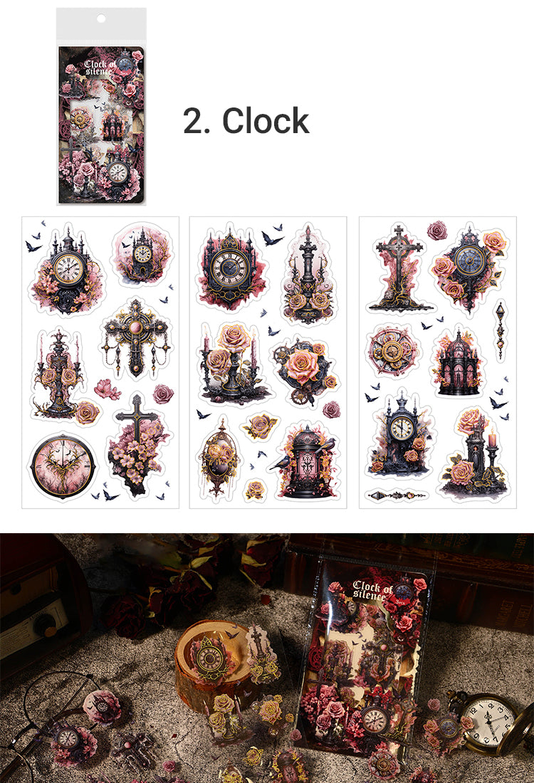 5Gothic Vintage PET Stickers - Rose, Chessboard, Clock, Playing Cards, Wings, Halloween12