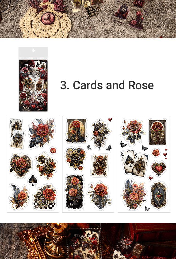 5Gothic Vintage PET Stickers - Rose, Chessboard, Clock, Playing Cards, Wings, Halloween13