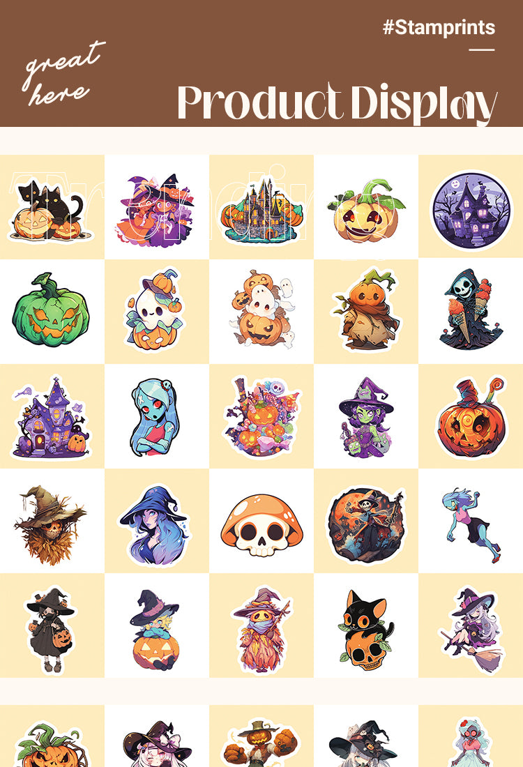 5Halloween Cartoon Witch Pumpkin Decoration PVC Sticker1