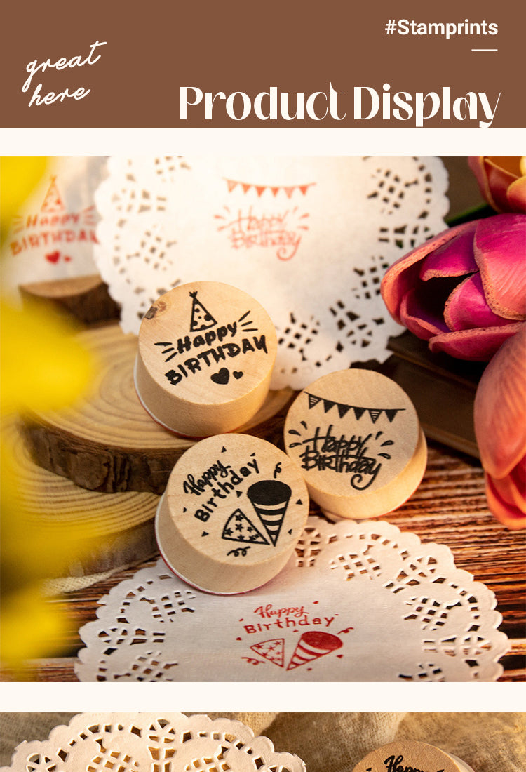 5Happy Birthday Wooden Rubber Stamps1