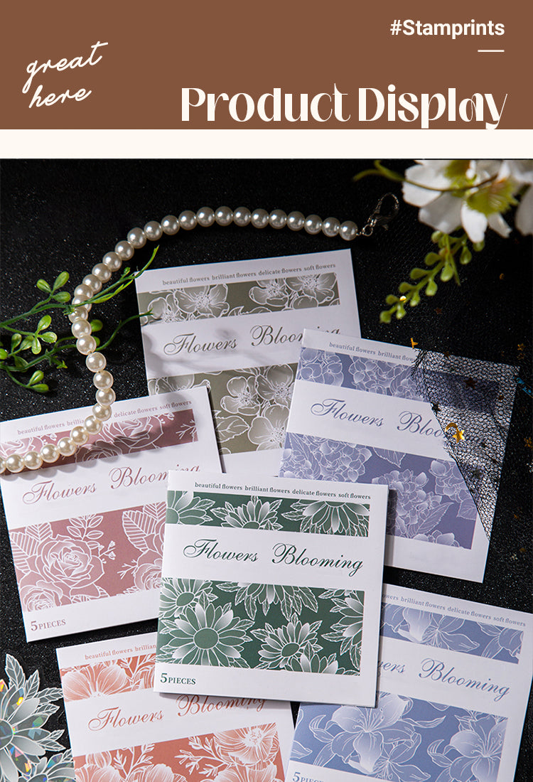 5Holographic Hot Stamping Flower Theme Stickers - Rose, Lily, Daisy, Peach Blossom, Poppy, Hydrangea1