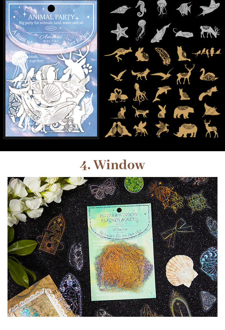 5Holographic PET Stickers - Flower, Lace, Animal, Window, Moon, Butterfly6