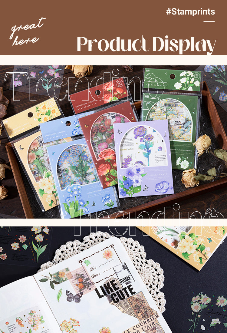 5Impression Garden Series Vintage Holographic Flower Plant Stickers1