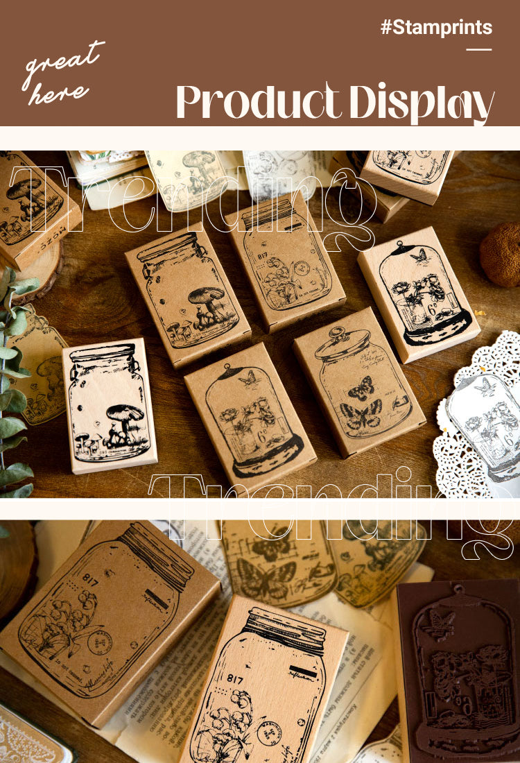 5In the Bottle Series Butterfly Flower Wooden Rubber Stamp1