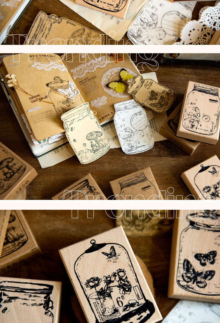 5In the Bottle Series Butterfly Flower Wooden Rubber Stamp2