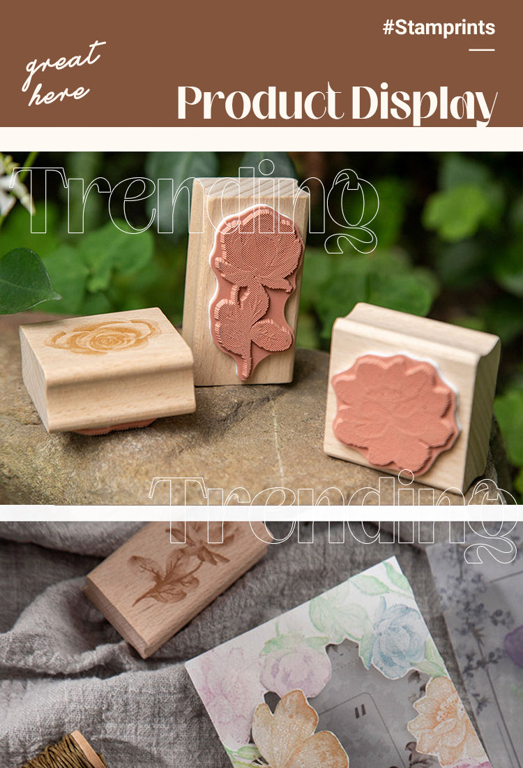 5Ink Blossom Creative Retro Flower Wooden Rubber Stamp1