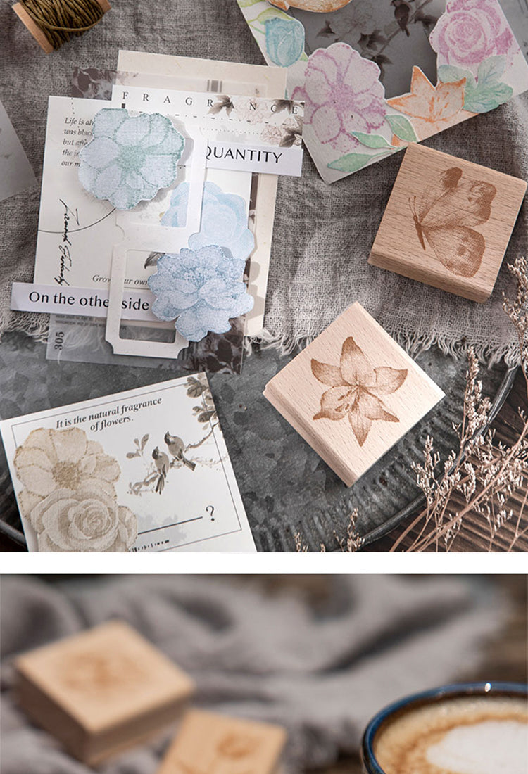 5Ink Blossom Creative Retro Flower Wooden Rubber Stamp2