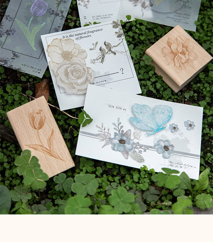 5Ink Blossom Creative Retro Flower Wooden Rubber Stamp7