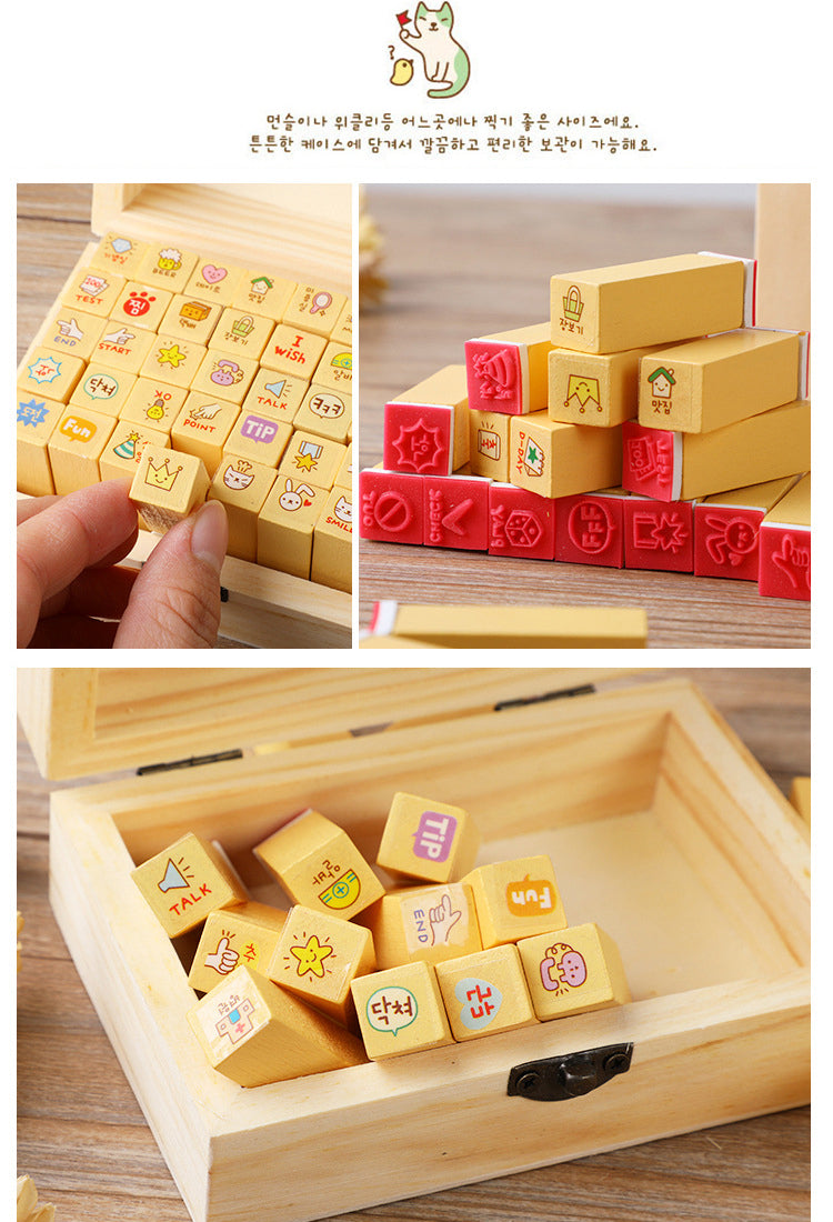 5Kawaii Cartoon Rabbit & Cat Boxed Wooden Rubber Stamp Set5