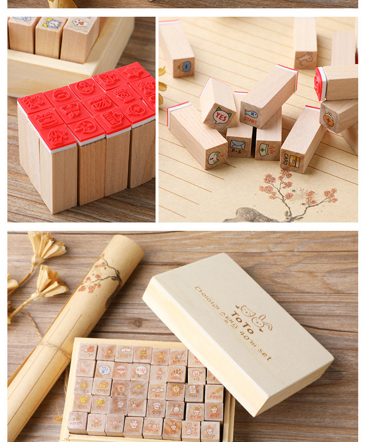 5Kawaii Cartoon Rabbit & Cat Boxed Wooden Rubber Stamp Set7