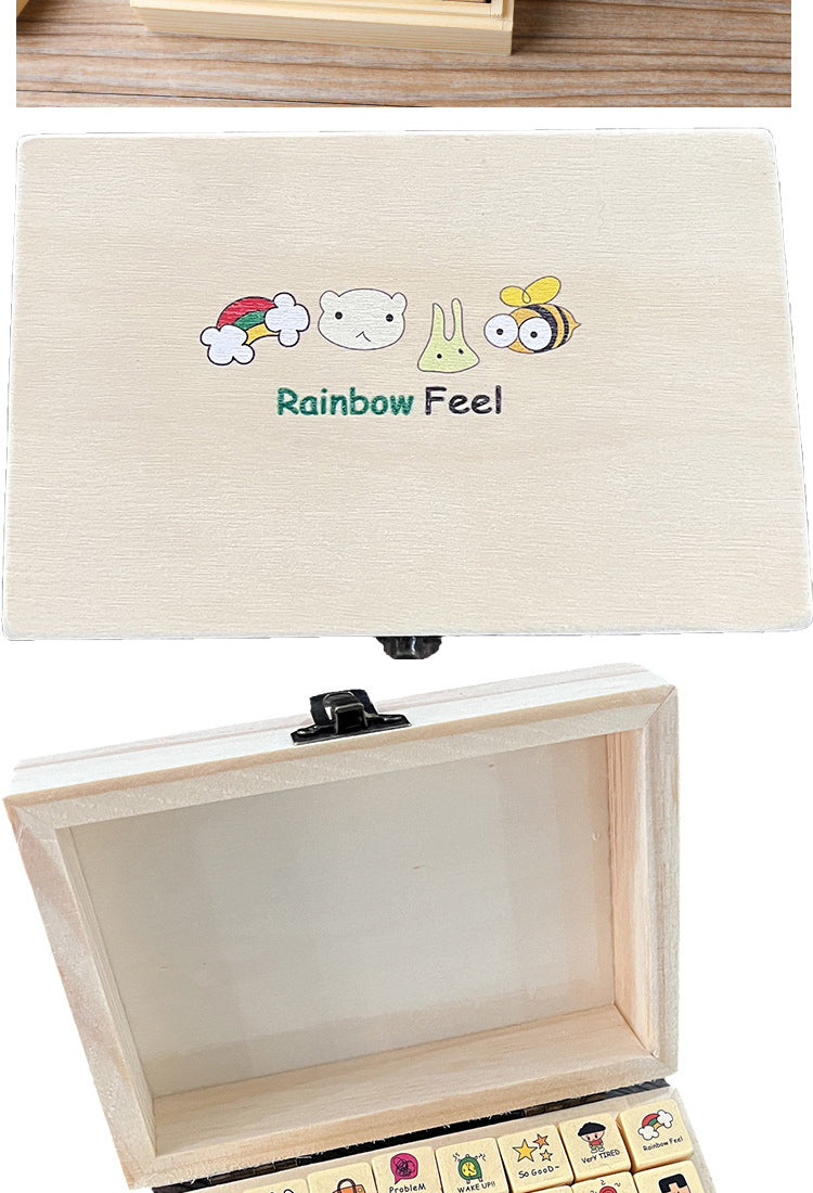 5Kawaii Cartoon Rabbit & Cat Boxed Wooden Rubber Stamp Set8