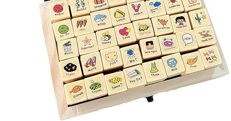 5Kawaii Cartoon Rabbit & Cat Boxed Wooden Rubber Stamp Set9