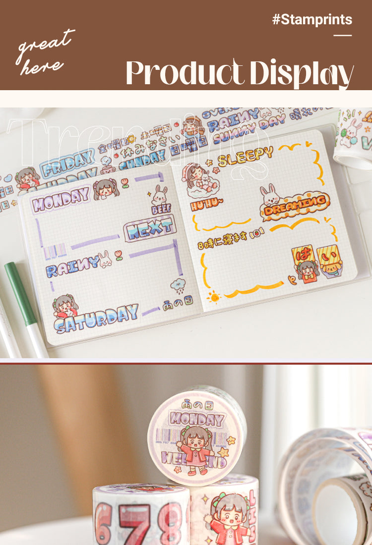 5Kawaii Cartoon Strawberry Girl & Inspiring Words Decorative Washi Tape1