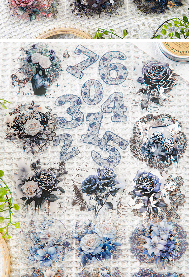 5Lace, Flower, Number PET Hot Stamping Silver Stickers2