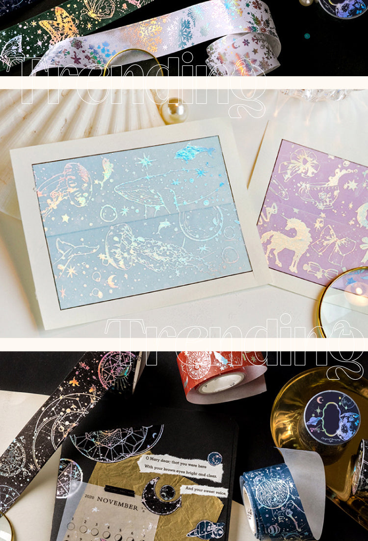 5Laser Silver Washi Tape-Butterfly Sea Snow Starry Sky Flower2