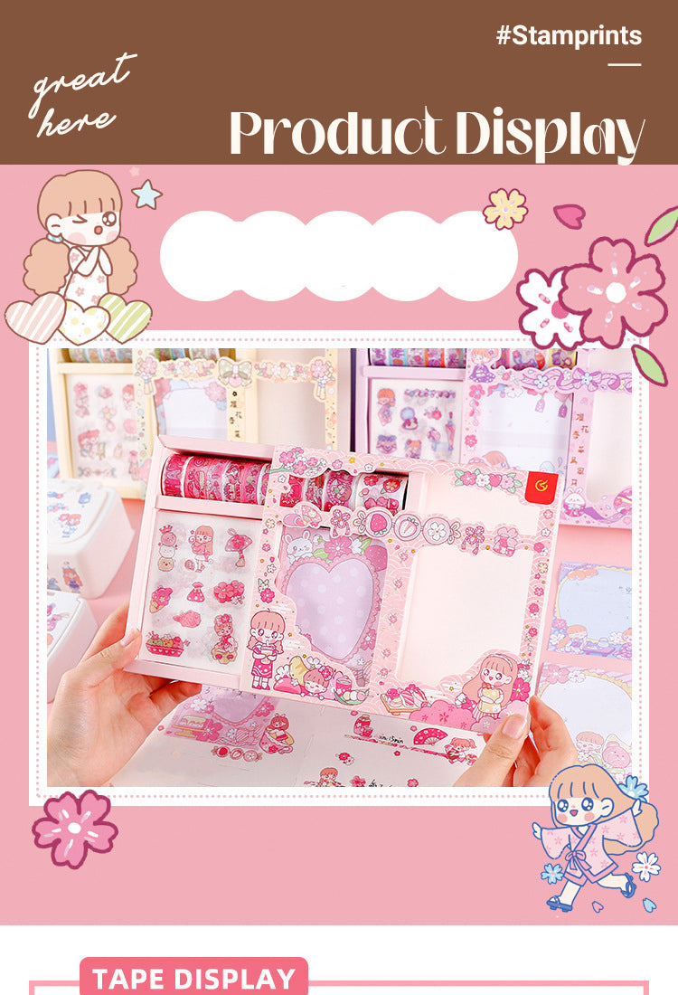 5Little Girl and Cherry Blossom Themed Cartoon Scrapbook Kit1