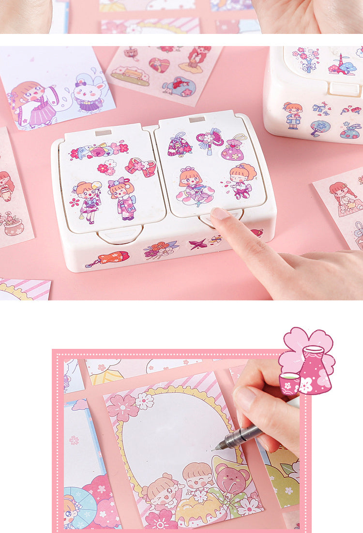 5Little Girl and Cherry Blossom Themed Cartoon Scrapbook Kit3