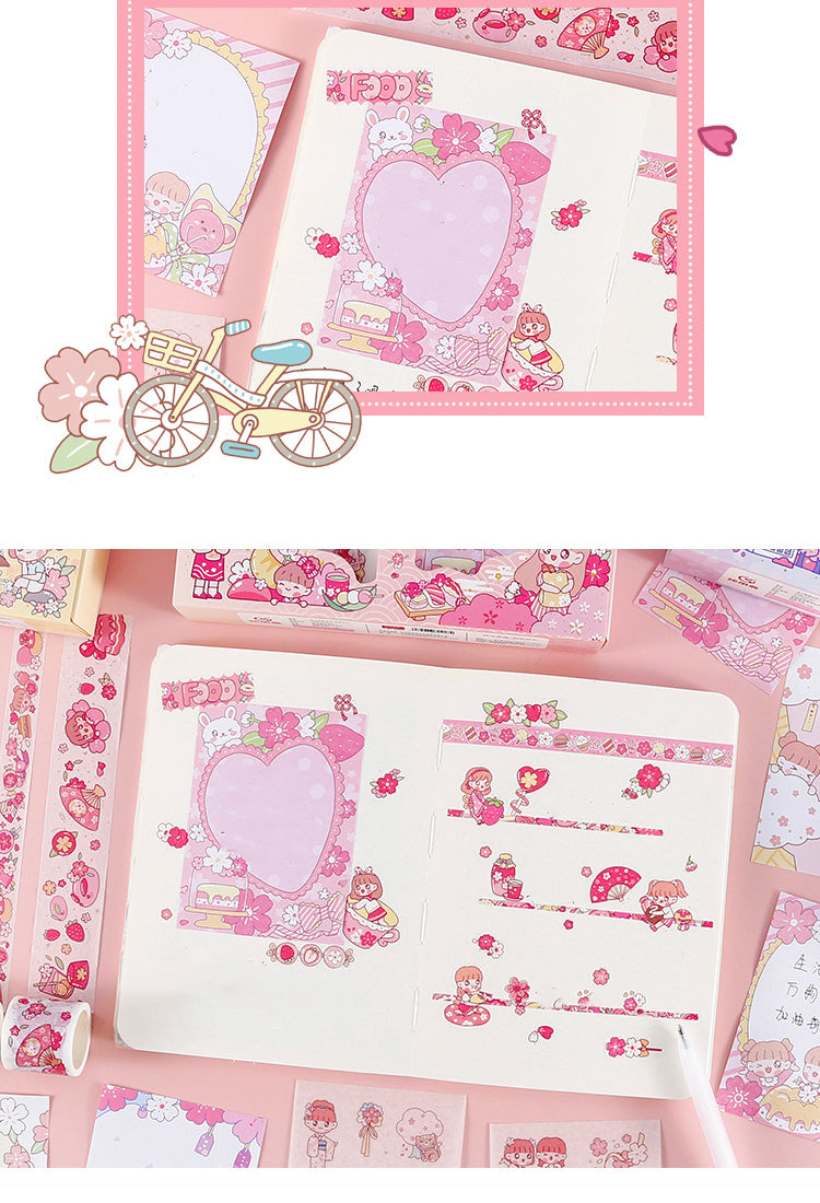 5Little Girl and Cherry Blossom Themed Cartoon Scrapbook Kit4