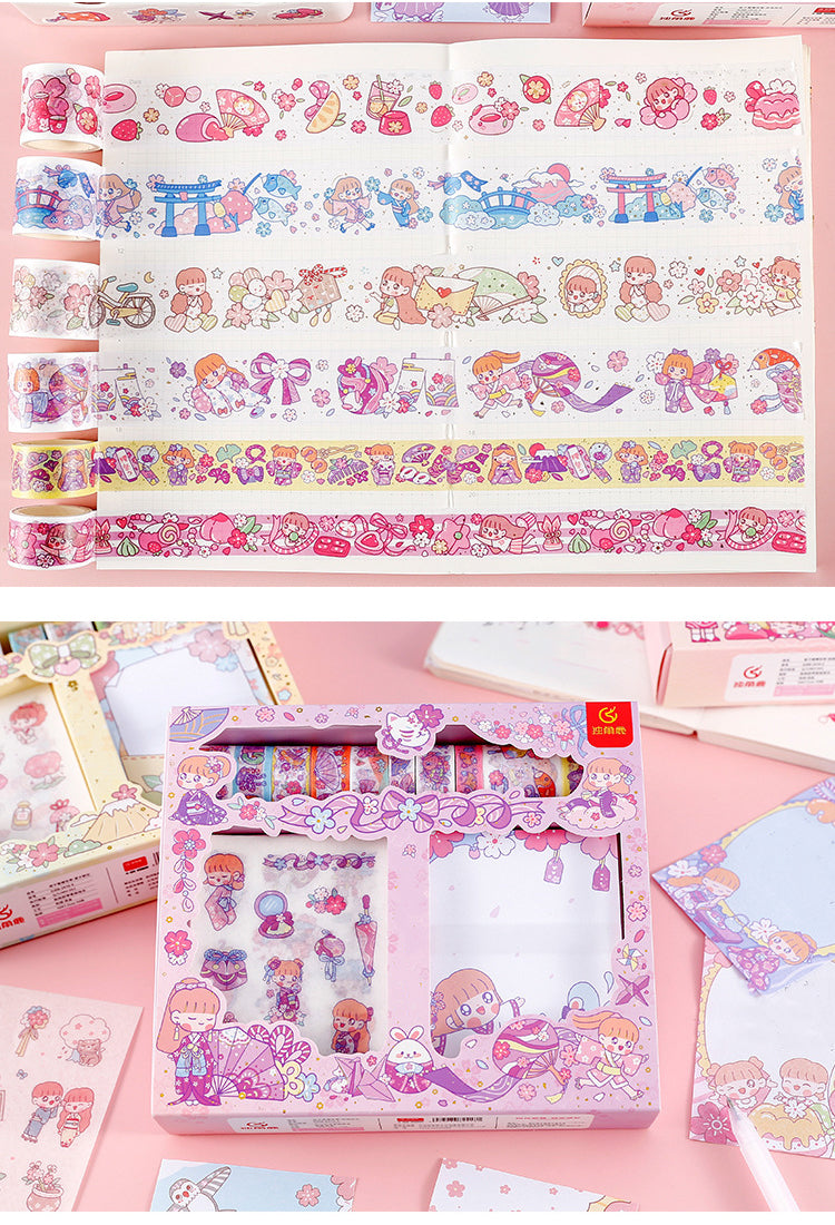 5Little Girl and Cherry Blossom Themed Cartoon Scrapbook Kit5