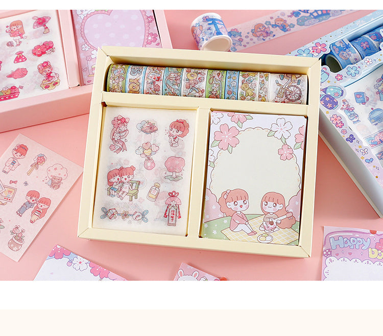 5Little Girl and Cherry Blossom Themed Cartoon Scrapbook Kit6