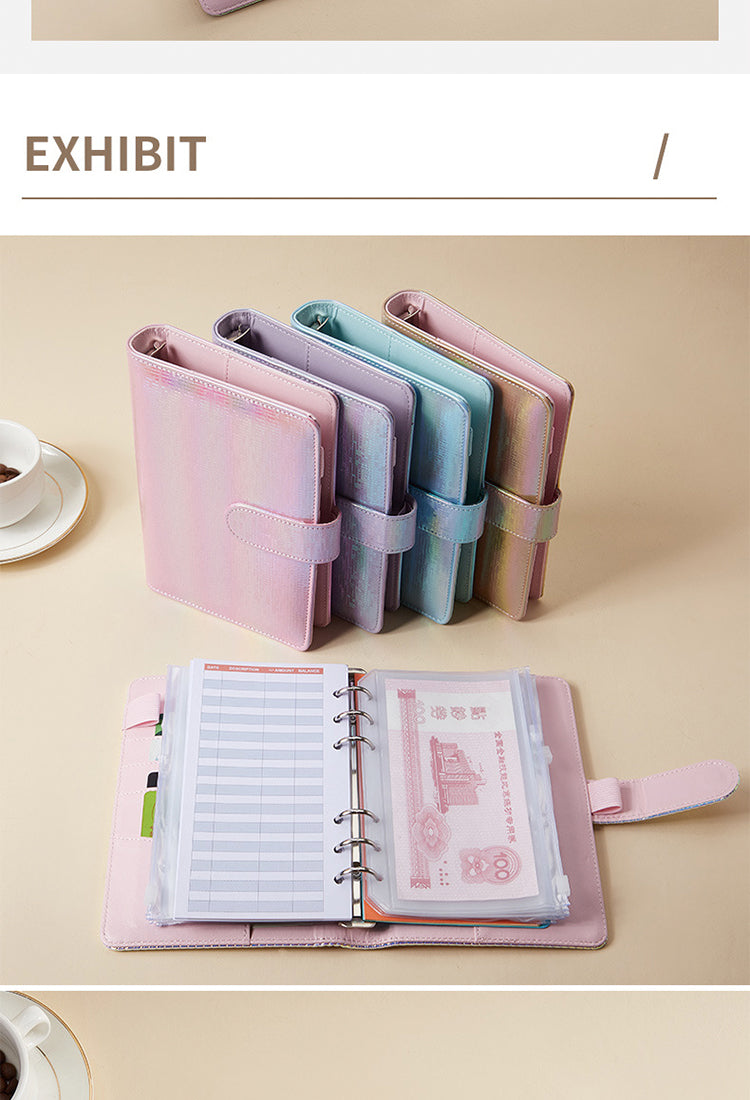 5Macaron Holographic PU Leather Loose Leaf Planner Notebook2