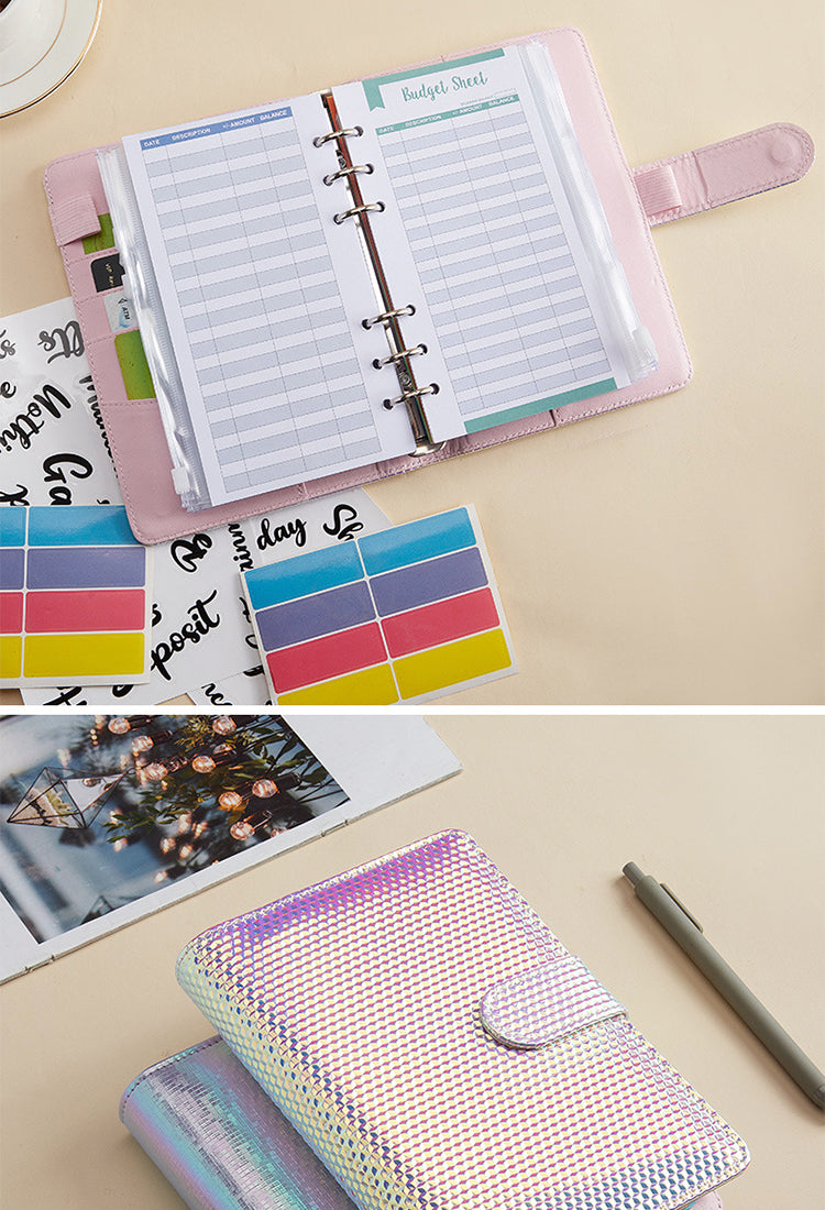 5Macaron Holographic PU Leather Loose Leaf Planner Notebook3