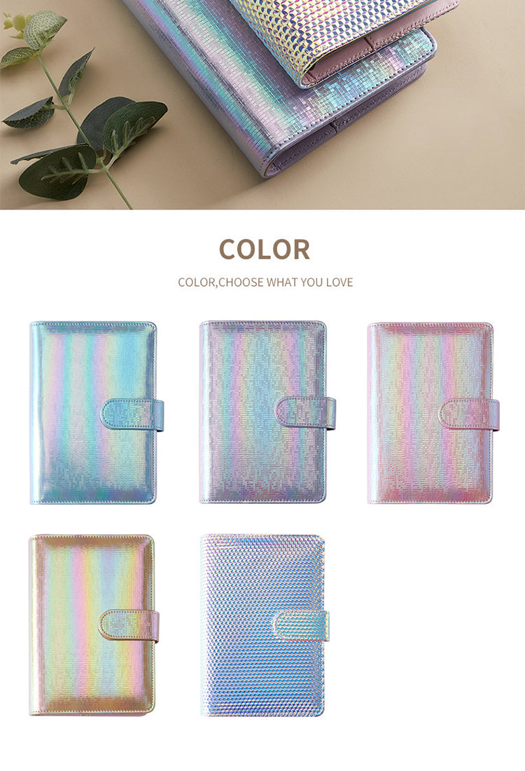 5Macaron Holographic PU Leather Loose Leaf Planner Notebook4