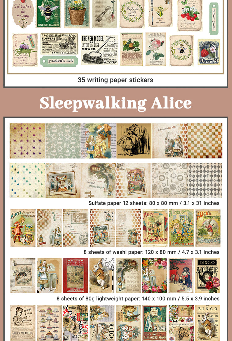 5Medieval Alice in Wonderland Washi Sticker Pack- Newspaper Poster Note10