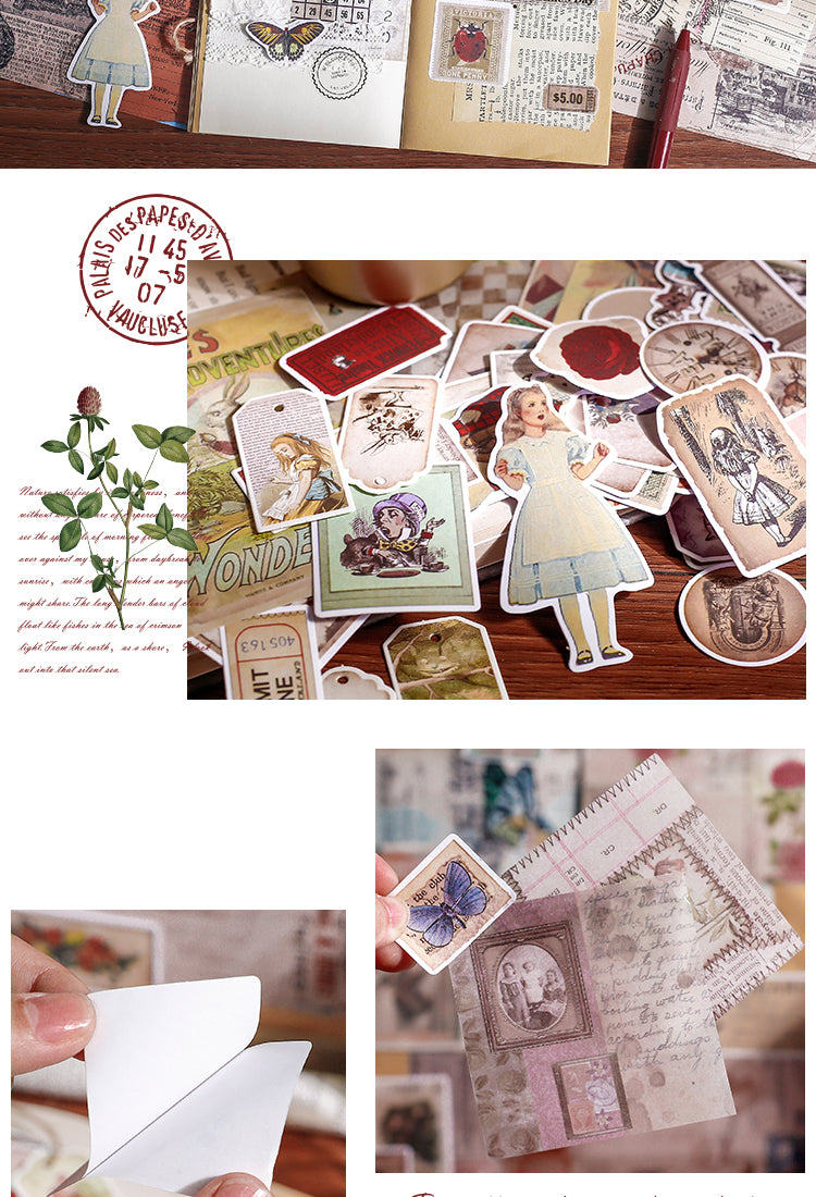 5Medieval Alice in Wonderland Washi Sticker Pack- Newspaper Poster Note2