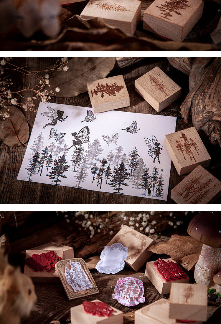 5Moonlit Forest Vintage Wooden Rubber Stamp7