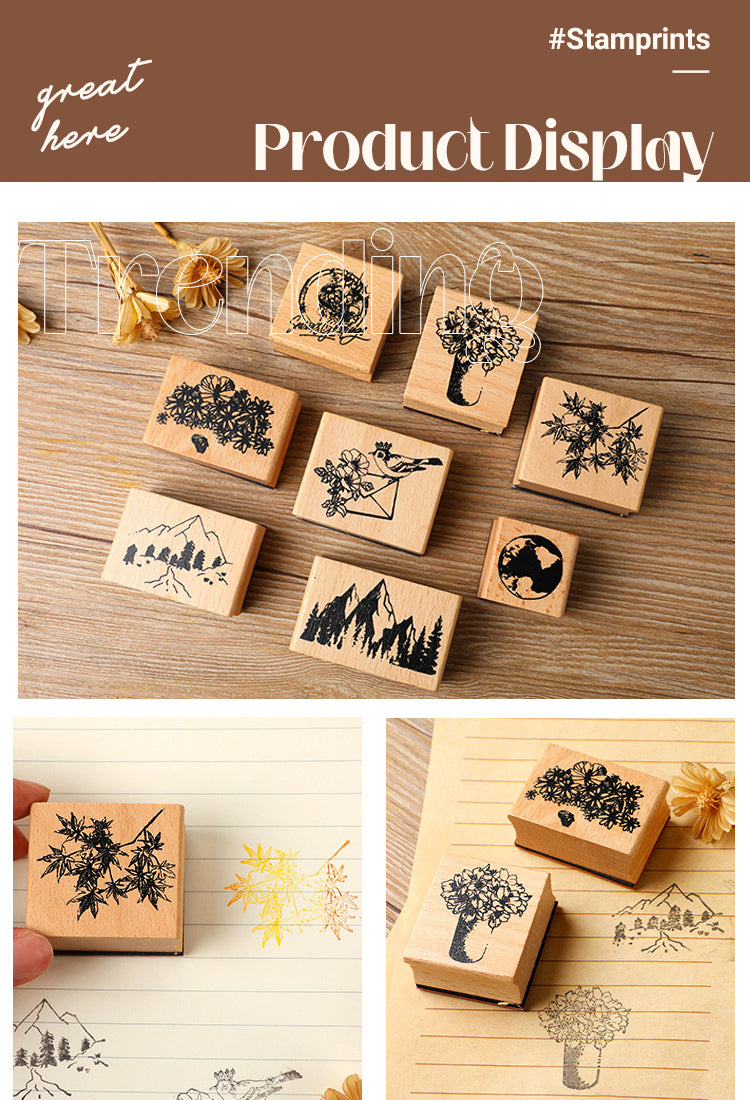 5Mountains and Forests DIY Retro Natural Scenery Wood Rubber Stamp1