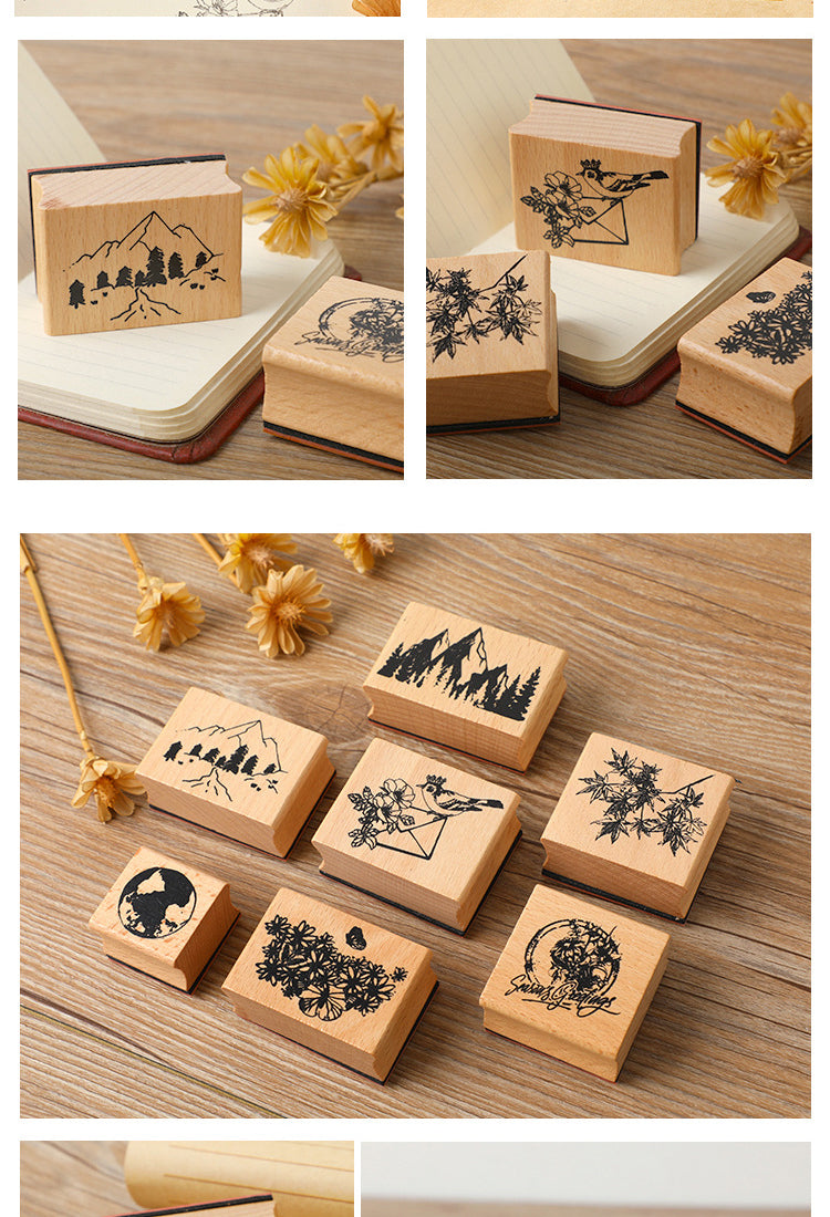 5Mountains and Forests DIY Retro Natural Scenery Wood Rubber Stamp2