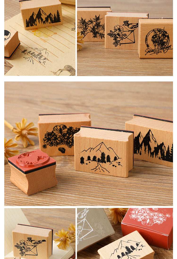 5Mountains and Forests DIY Retro Natural Scenery Wood Rubber Stamp3