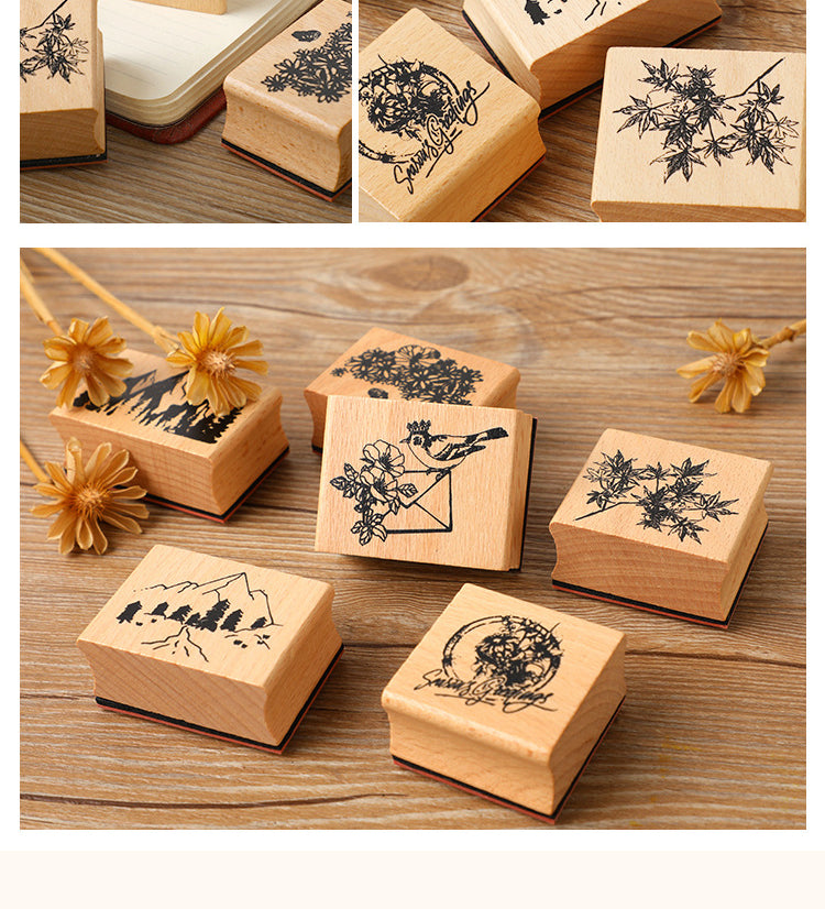 5Mountains and Forests DIY Retro Natural Scenery Wood Rubber Stamp4