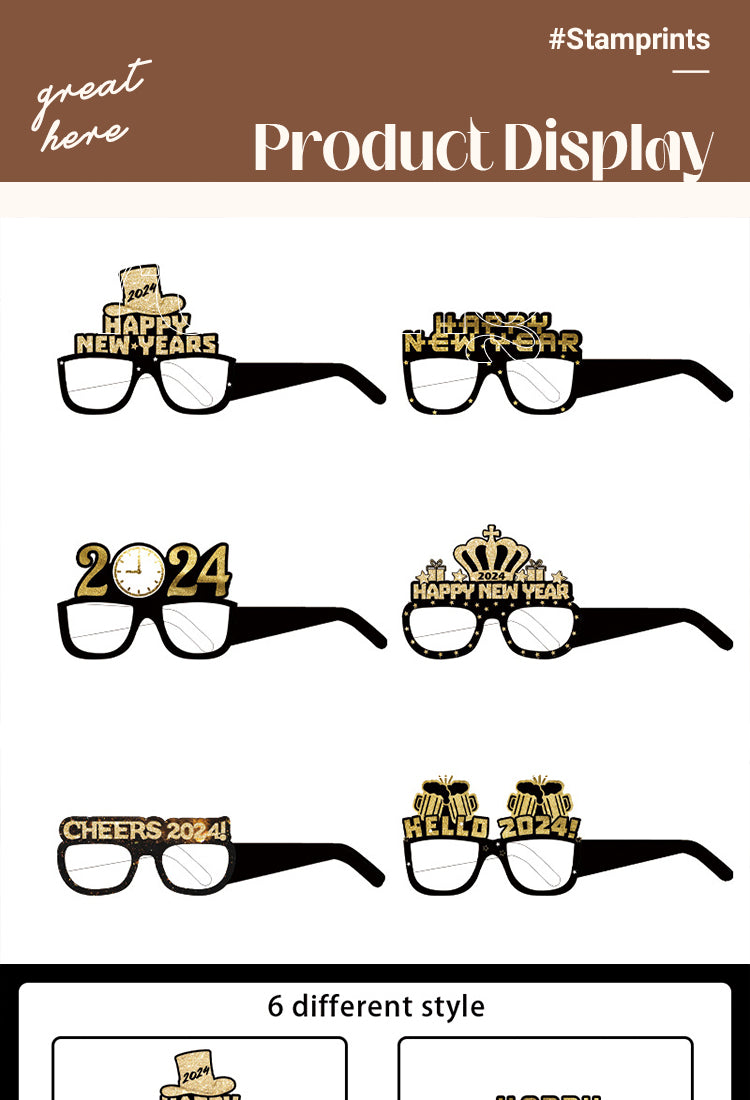 5New Year Black Gold 3D Glasses Scrapbook Paper1