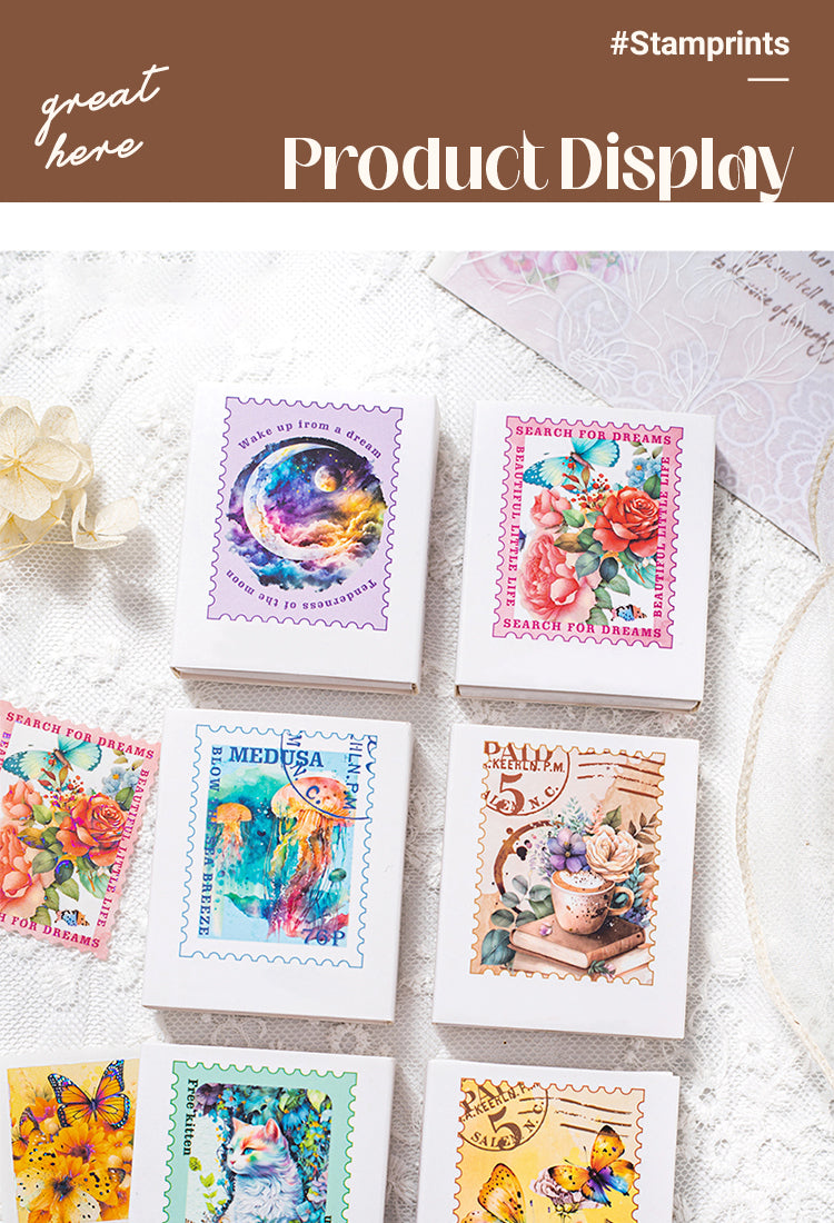 5Nostalgic Square Colored Stamp Shell Light PET Sticker1