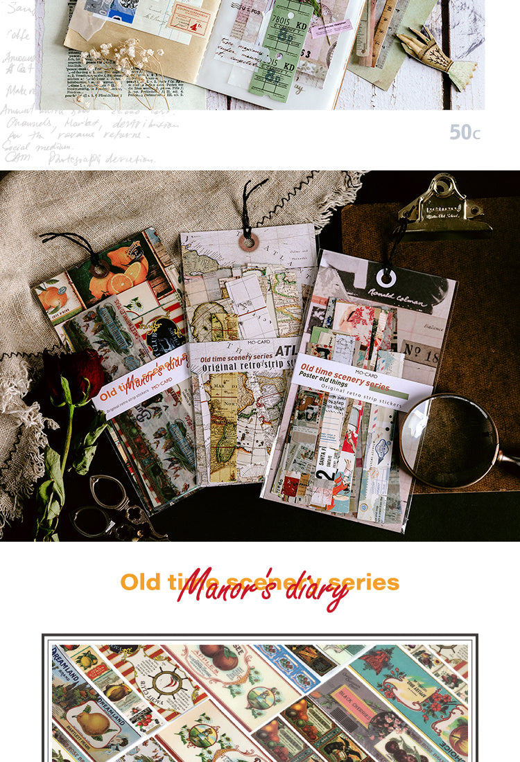 5Old Time Long Strip Vintage Plant Notes Sticker Pack7