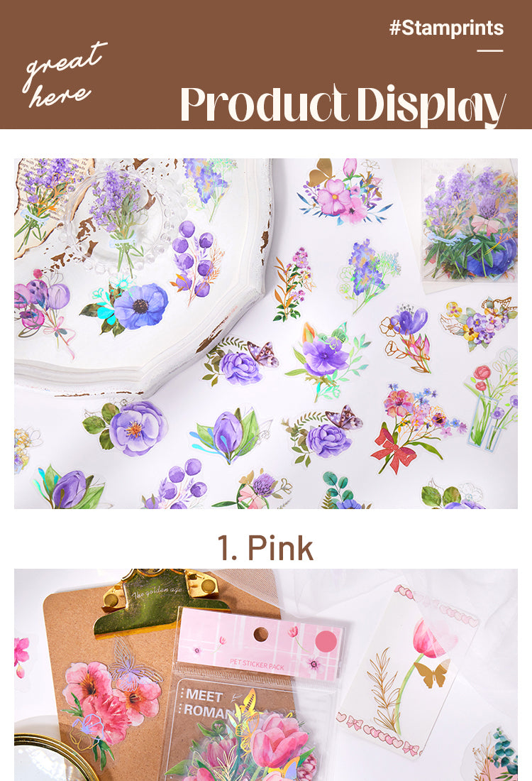 5Plant and Flower Holographic Hot Stamping PET Stickers - Rose, Sunflower, Tulip, Iris1