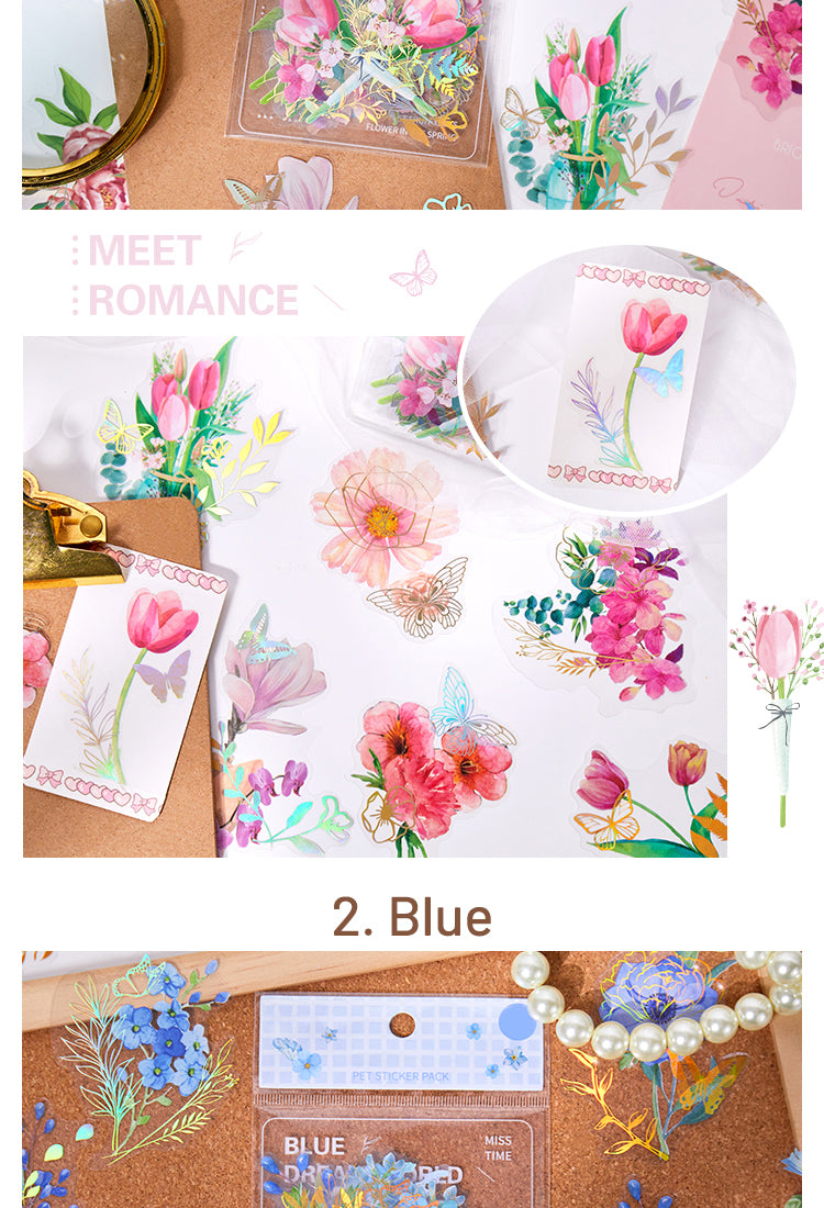 5Plant and Flower Holographic Hot Stamping PET Stickers - Rose, Sunflower, Tulip, Iris2