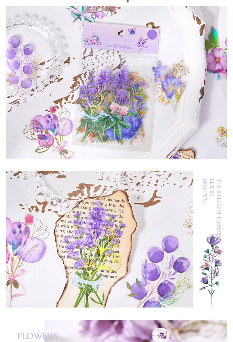 5Plant and Flower Holographic Hot Stamping PET Stickers - Rose, Sunflower, Tulip, Iris4