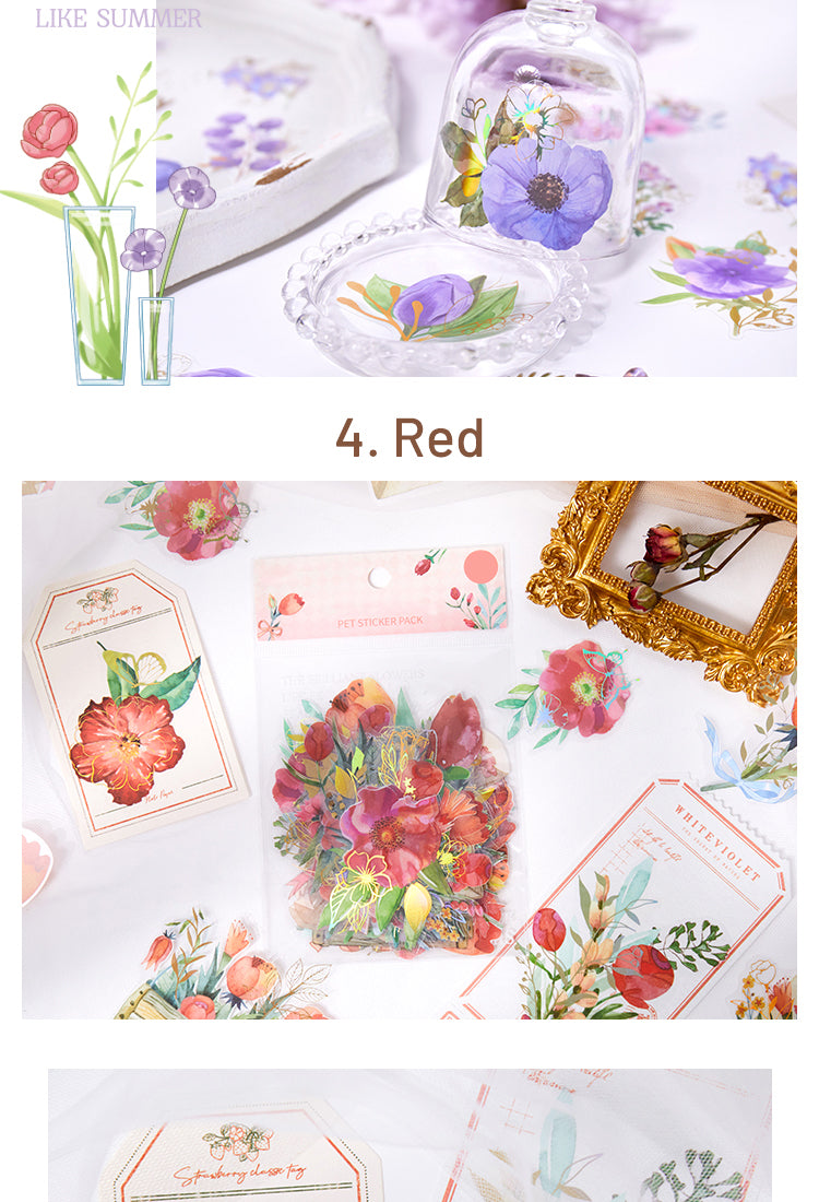 5Plant and Flower Holographic Hot Stamping PET Stickers - Rose, Sunflower, Tulip, Iris5