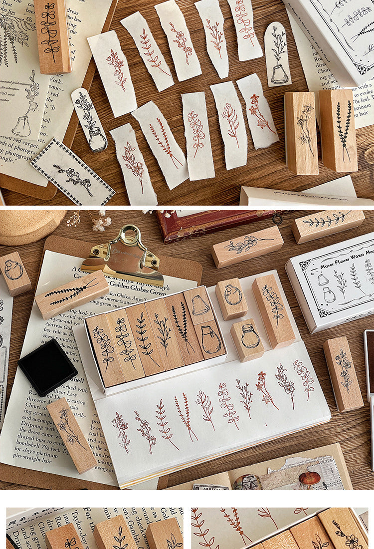 5Plants and Bottles Wood Rubber Stamp Set (7 Pieces)5