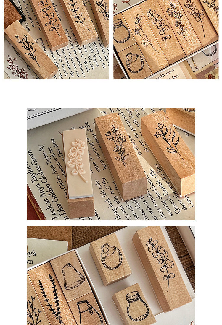 5Plants and Bottles Wood Rubber Stamp Set (7 Pieces)6