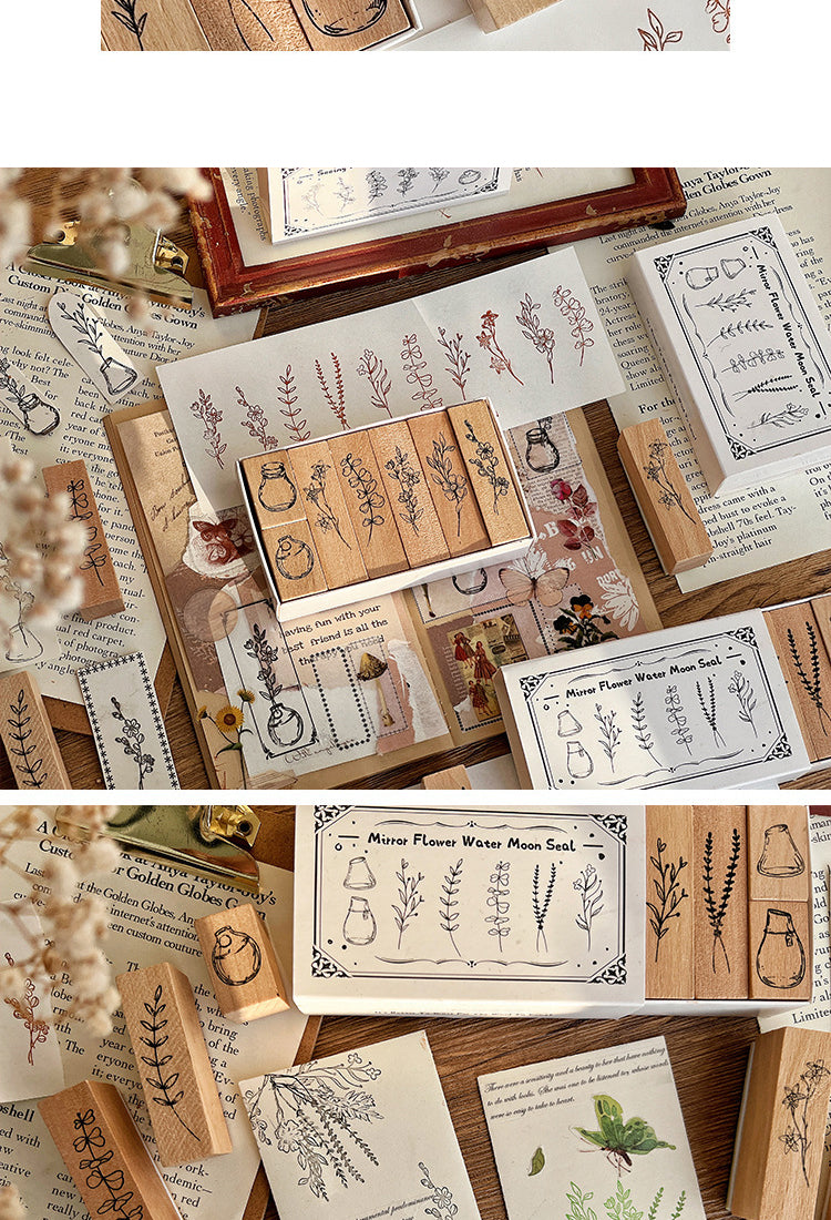 5Plants and Bottles Wood Rubber Stamp Set (7 Pieces)7