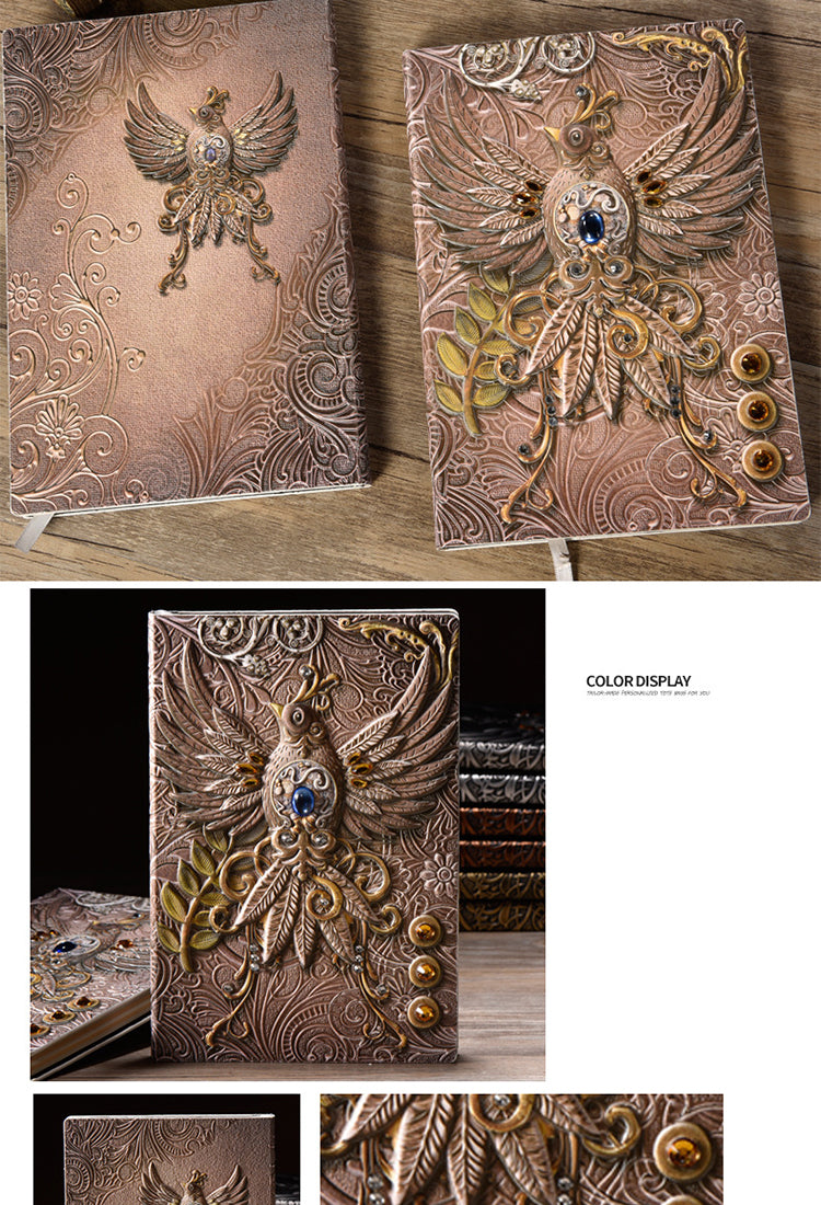 5Retro 3D Relief Bird PU Leather Notebook5