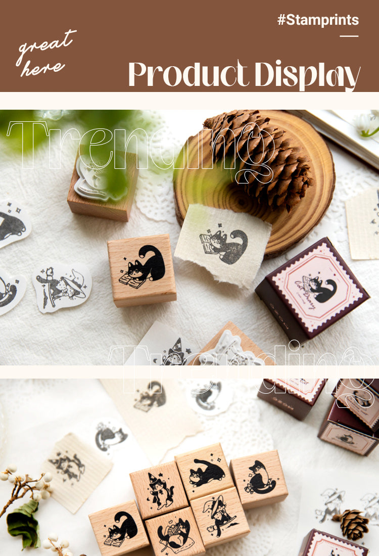 5Retro Cat Series Cute Animal Wooden Ruber Stamp1